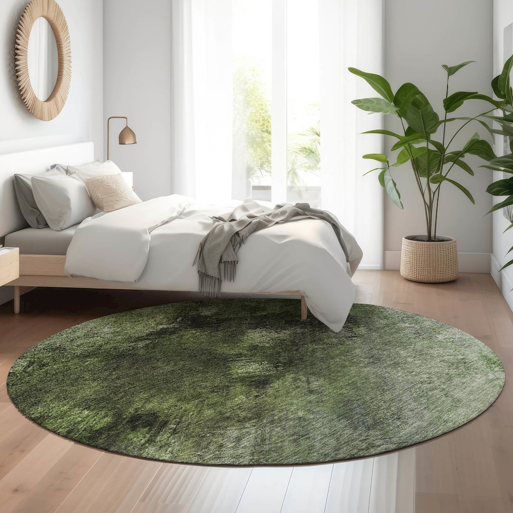 Premium Machine Washable Mayfield  Green 8' x 8' Round Rug. Picture 5