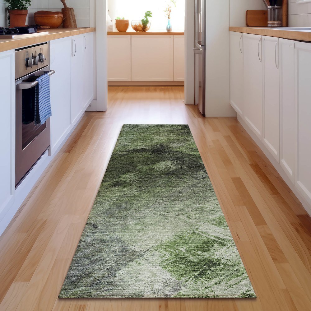 Premium Machine Washable Mayfield  Green 2'3" x 7'6" Runner Rug. Picture 5