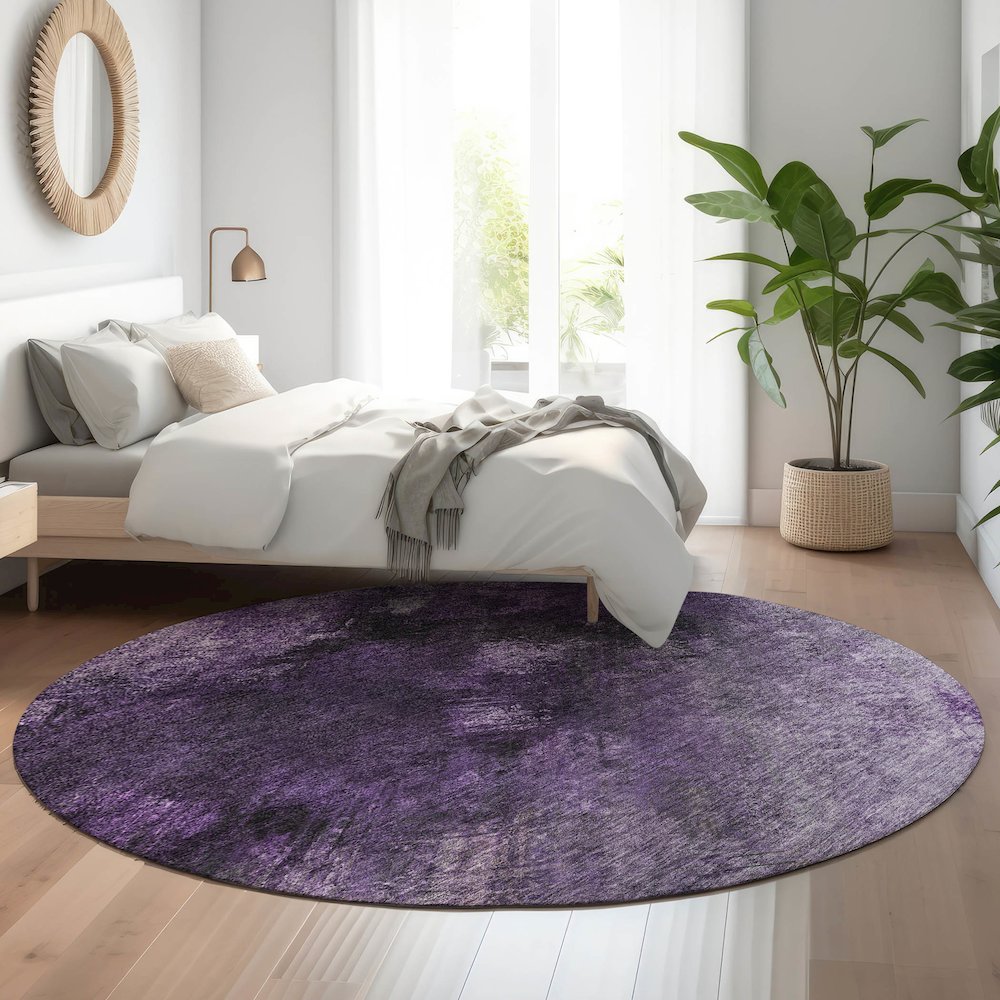 Premium Machine Washable Mayfield  Purple 8' x 8' Round Rug. Picture 5