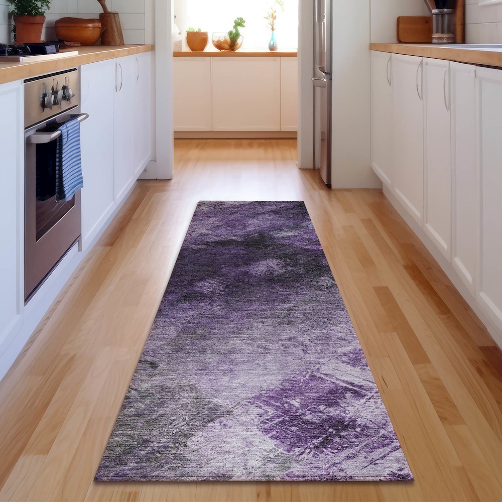 Premium Machine Washable Mayfield  Purple 2'3" x 7'6" Runner Rug. Picture 5