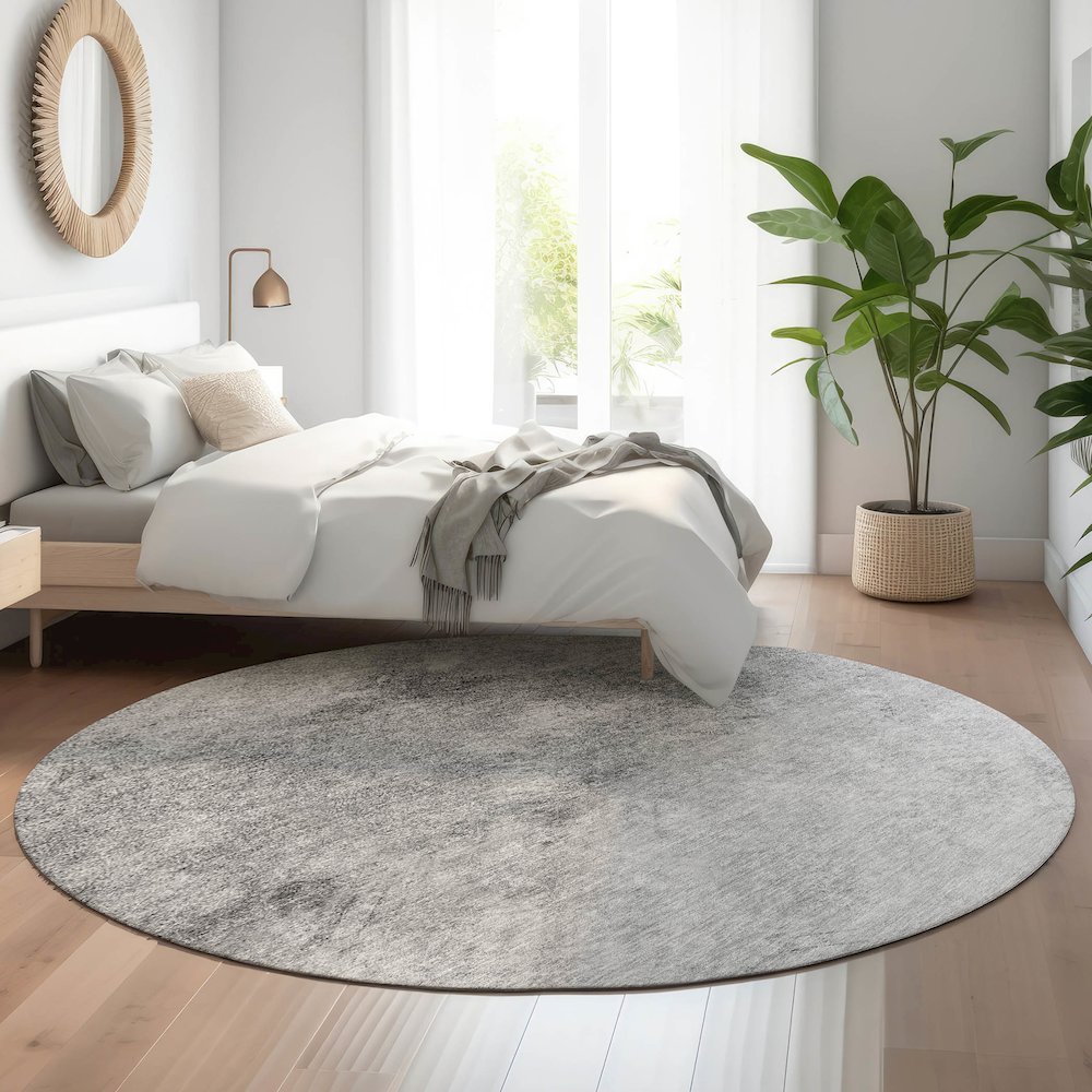 Premium Machine Washable Mayfield  Silver 8' x 8' Round Rug. Picture 5