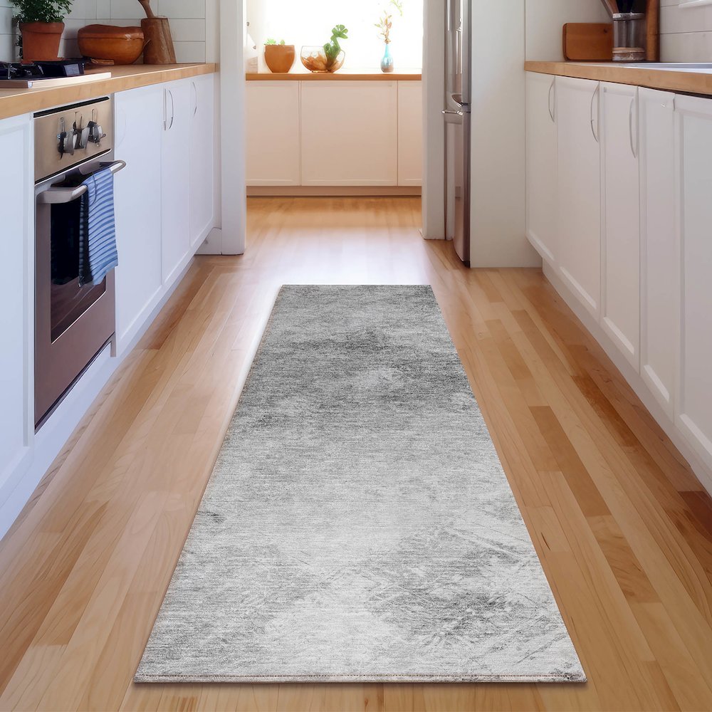 Premium Machine Washable Mayfield  Silver 2'3" x 7'6" Runner Rug. Picture 5