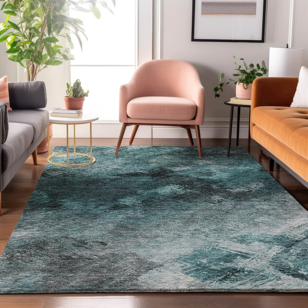 Premium Machine Washable Mayfield  Teal 2'6" x 3'10" Rug. Picture 5
