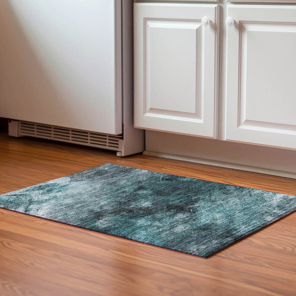 Premium Machine Washable Mayfield  Teal 1'8" x 2'6" Rug. Picture 5