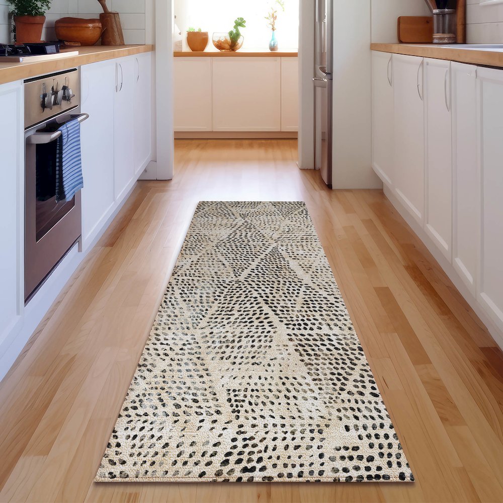 Premium Machine Washable Mayfield  Beige 2'3" x 7'6" Runner Rug. Picture 5