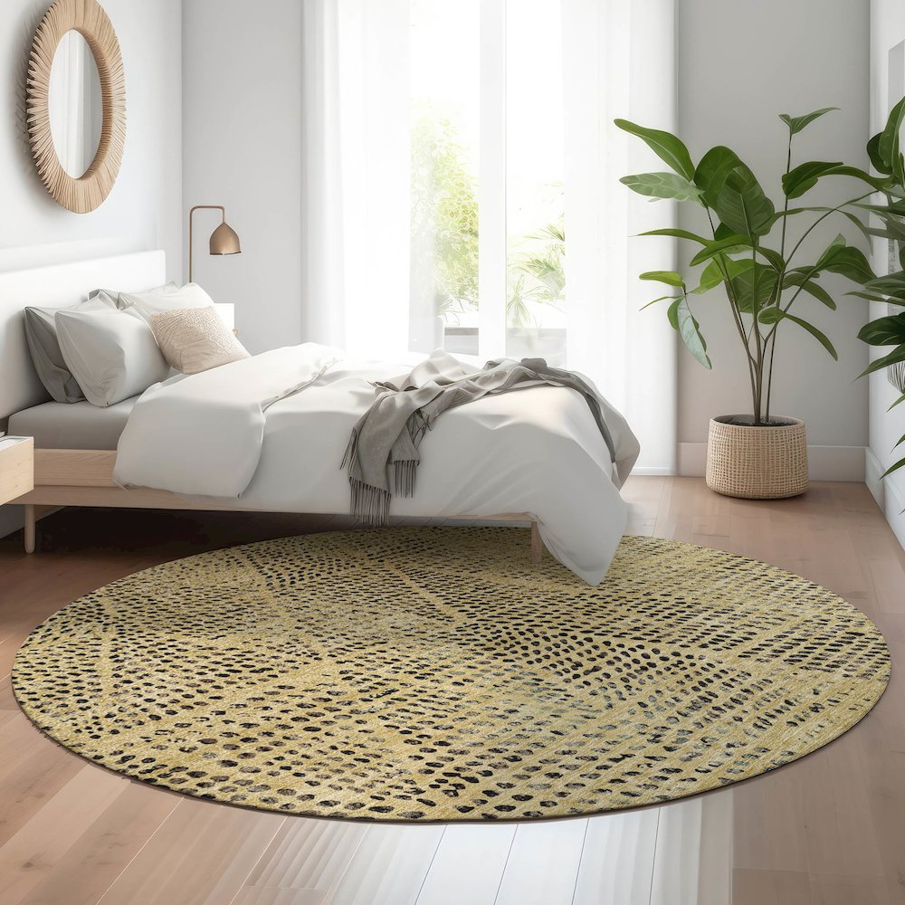 Premium Machine Washable Mayfield  Gold 8' x 8' Round Rug. Picture 5