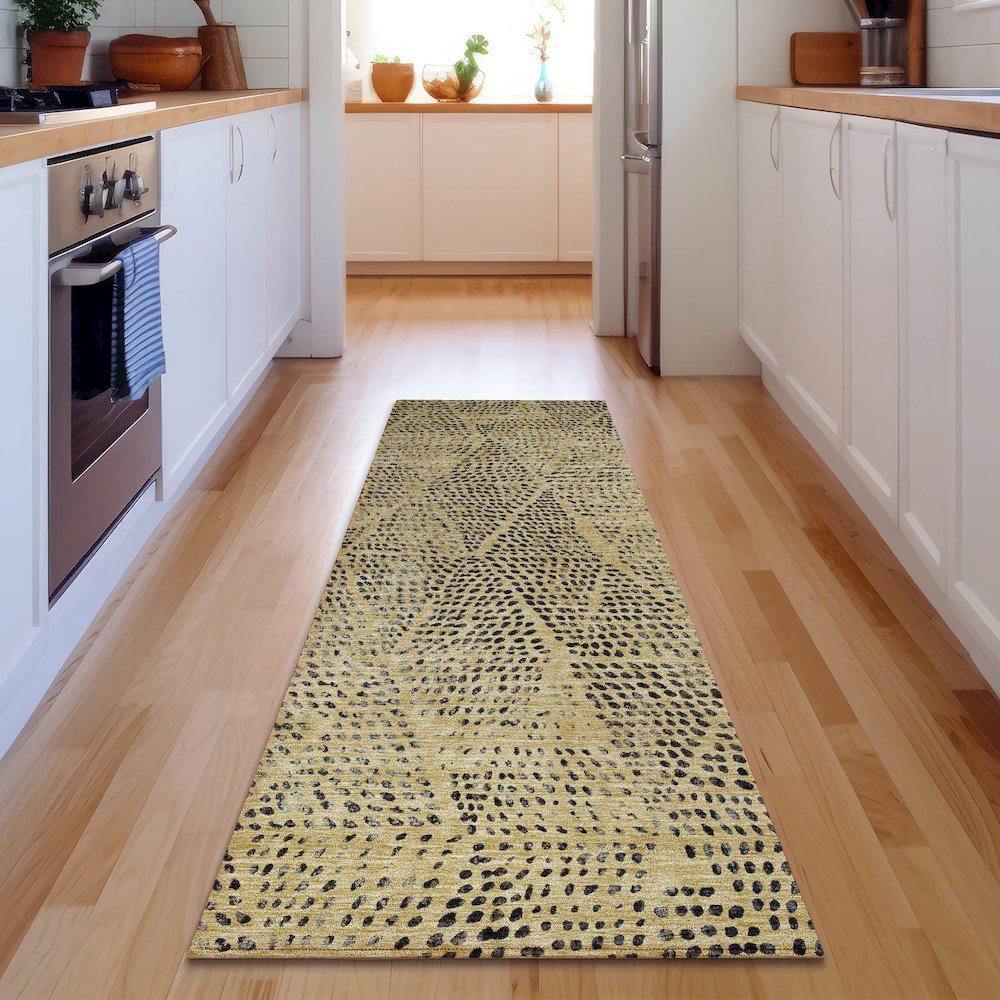 Premium Machine Washable Mayfield  Gold 2'3" x 7'6" Runner Rug. Picture 5