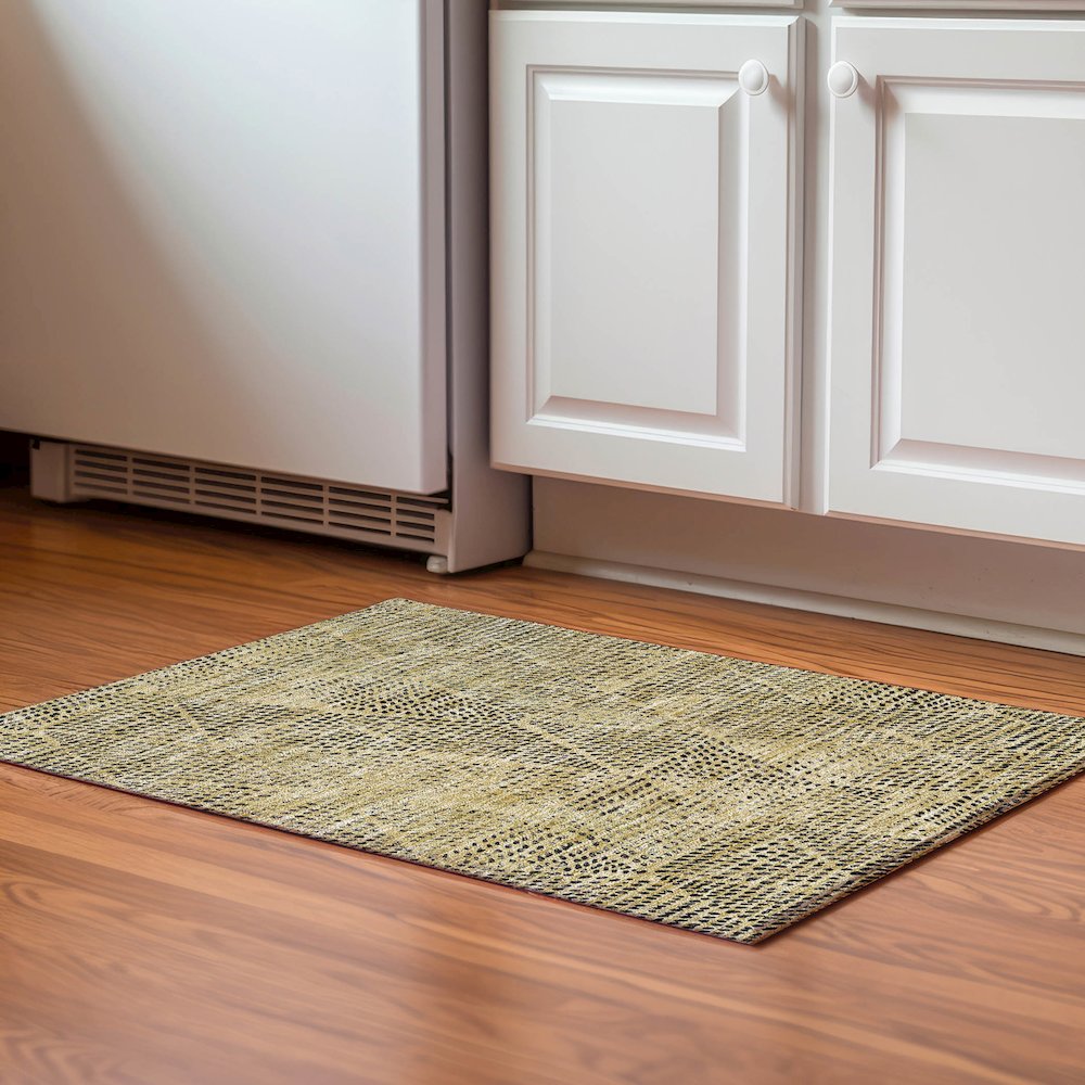 Premium Machine Washable Mayfield  Gold 1'8" x 2'6" Rug. Picture 5
