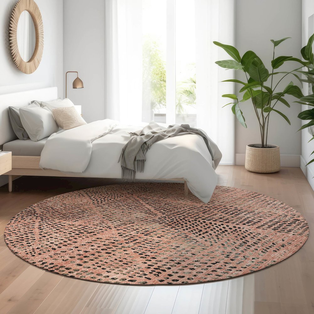 Premium Machine Washable Mayfield  Salmon 8' x 8' Round Rug. Picture 5