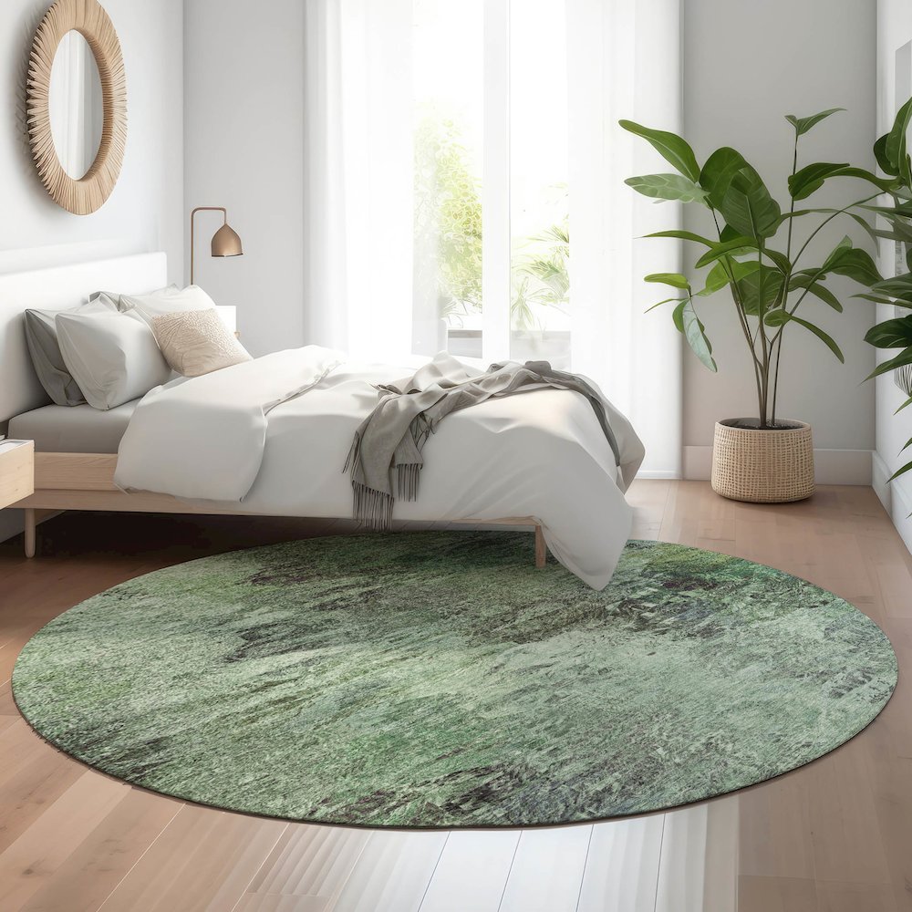 Premium Machine Washable Mayfield  Green 8' x 8' Round Rug. Picture 5