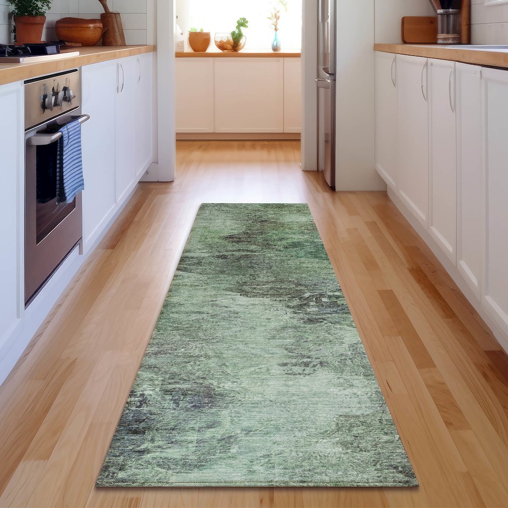 Premium Machine Washable Mayfield  Green 2'3" x 7'6" Runner Rug. Picture 5