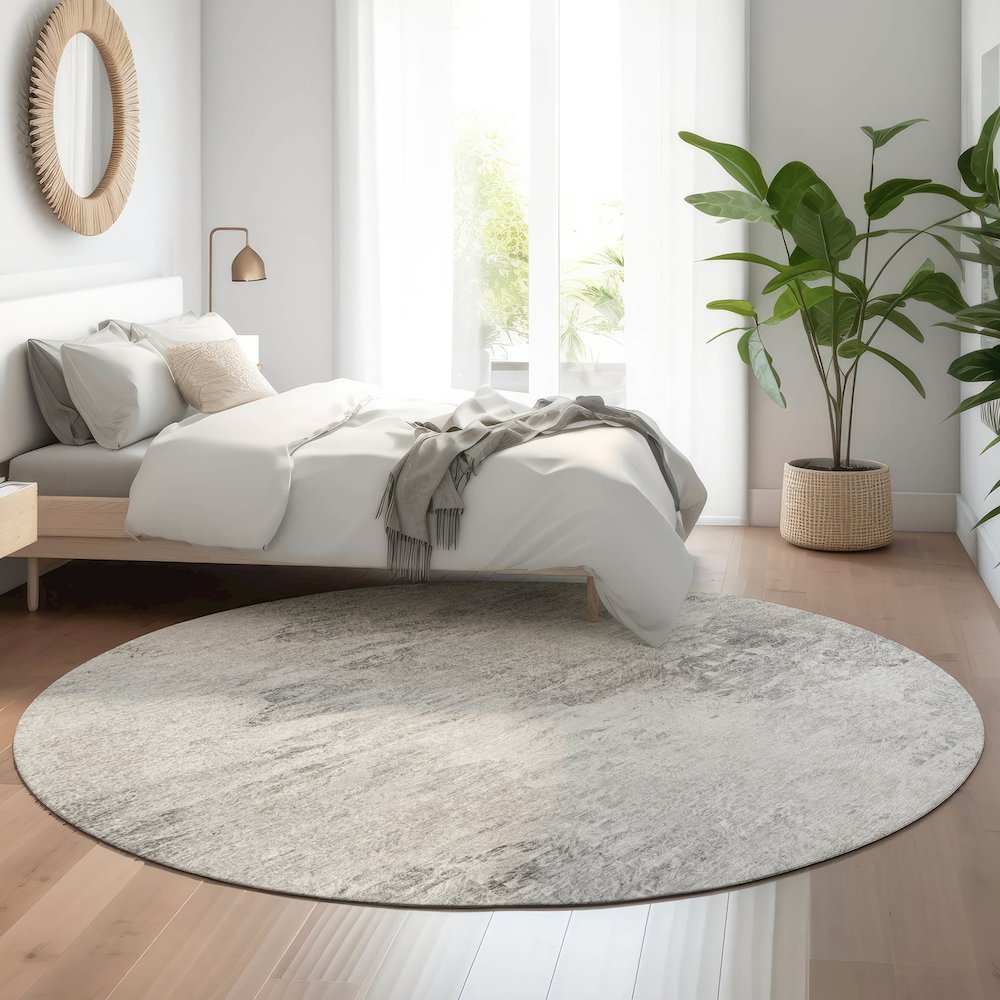 Premium Machine Washable Mayfield  Silver 8' x 8' Round Rug. Picture 5