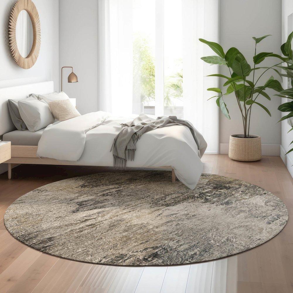 Premium Machine Washable Mayfield  Taupe 8' x 8' Round Rug. Picture 5