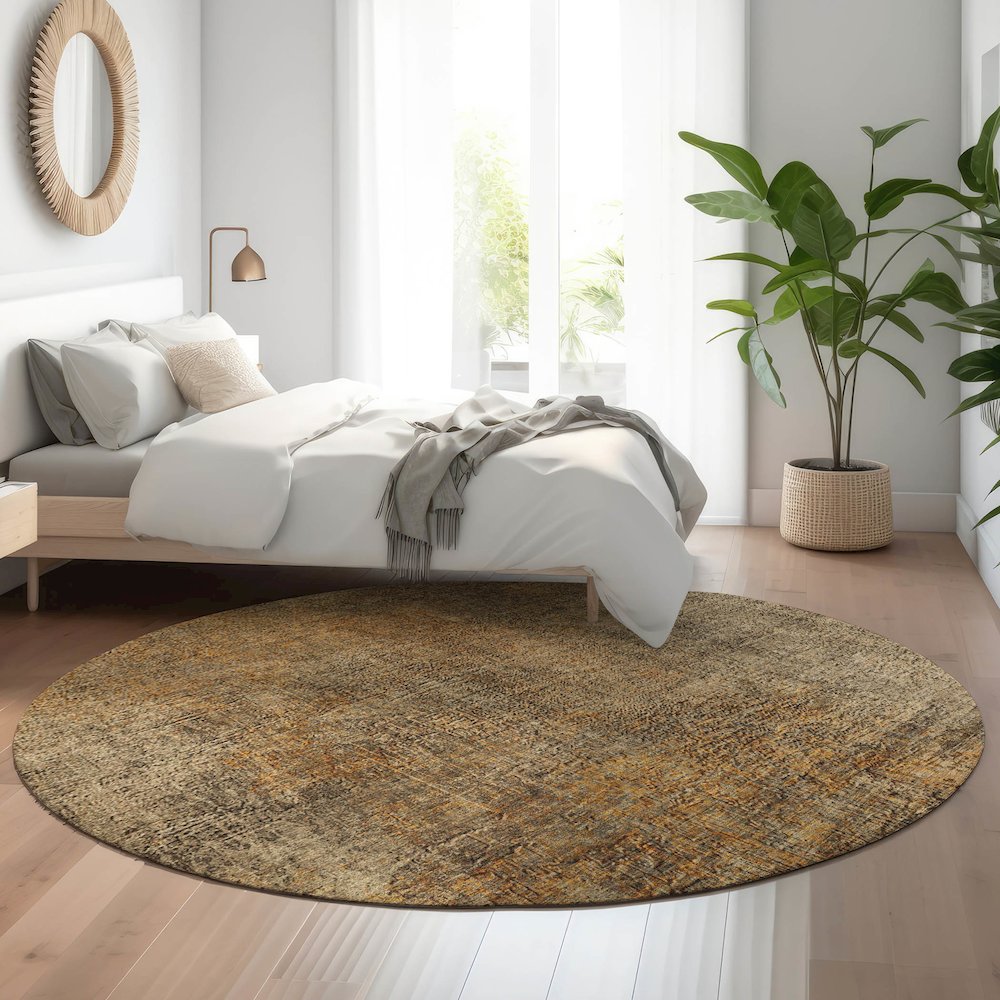 Premium Machine Washable Mayfield  Brown 8' x 8' Round Rug. Picture 5