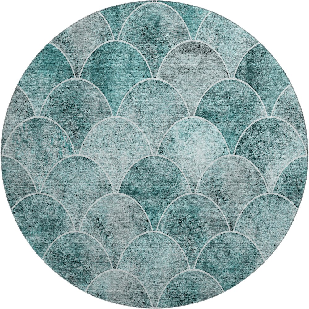 Premium Machine Washable Mayfield  Teal 8' x 8' Round Rug. Picture 1