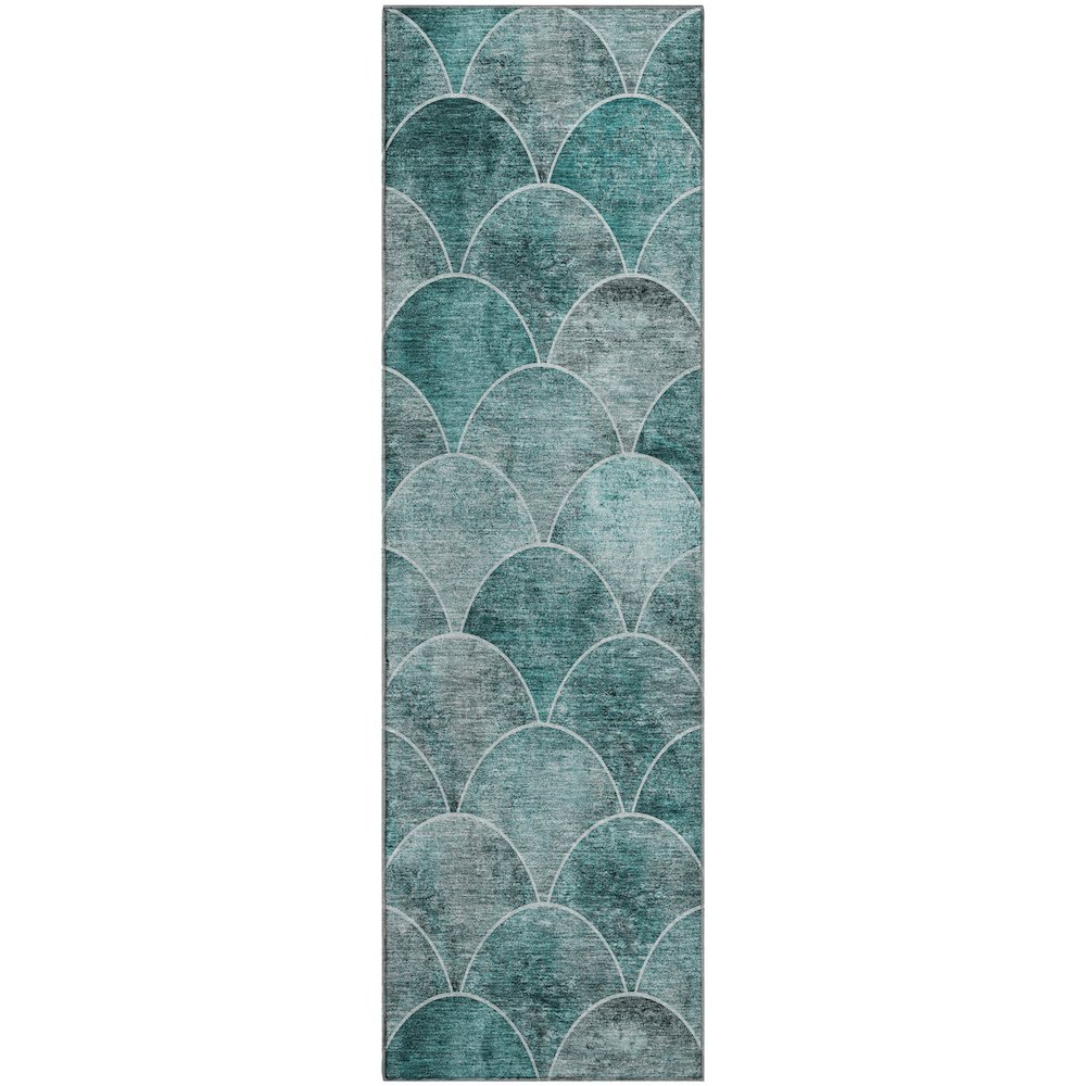 Premium Machine Washable Mayfield  Teal 2'3" x 7'6" Runner Rug. Picture 1