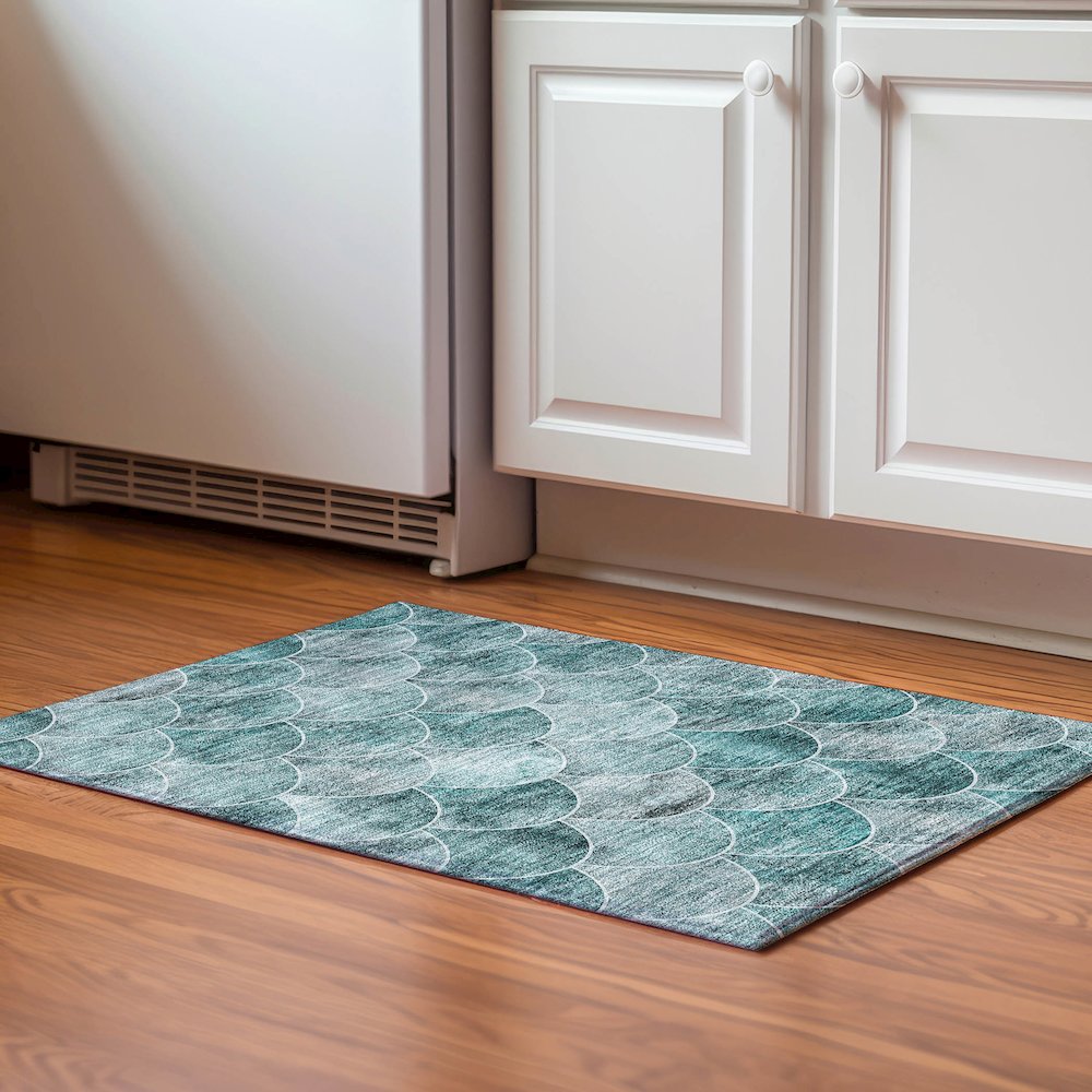 Premium Machine Washable Mayfield  Teal 1'8" x 2'6" Rug. Picture 5