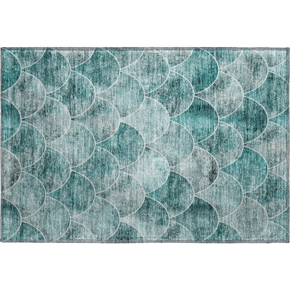 Premium Machine Washable Mayfield  Teal 1'8" x 2'6" Rug. Picture 1