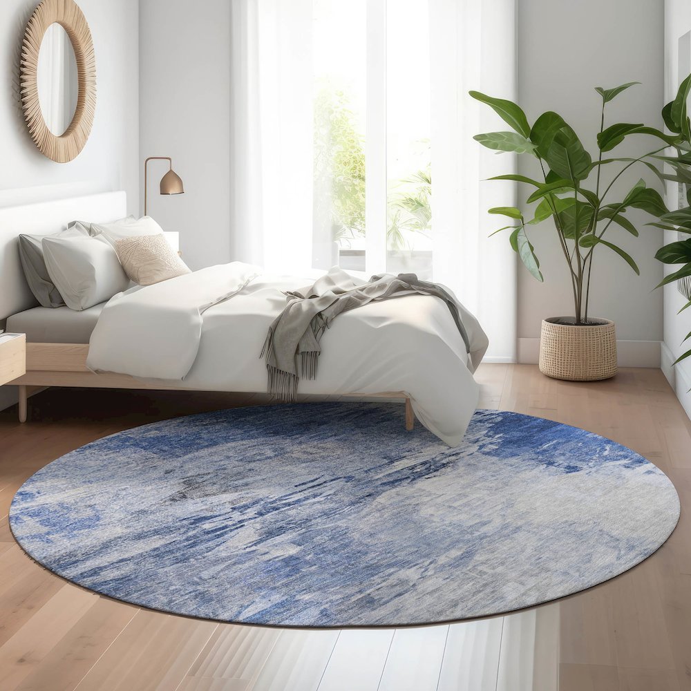 Premium Machine Washable Mayfield  Blue 8' x 8' Round Rug. Picture 5