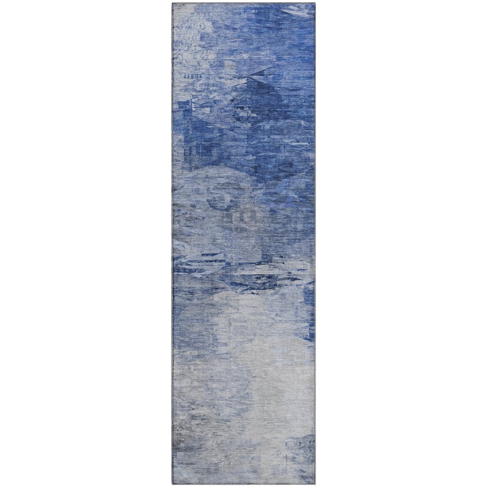 Premium Machine Washable Mayfield  Blue 2'3" x 7'6" Runner Rug. Picture 1