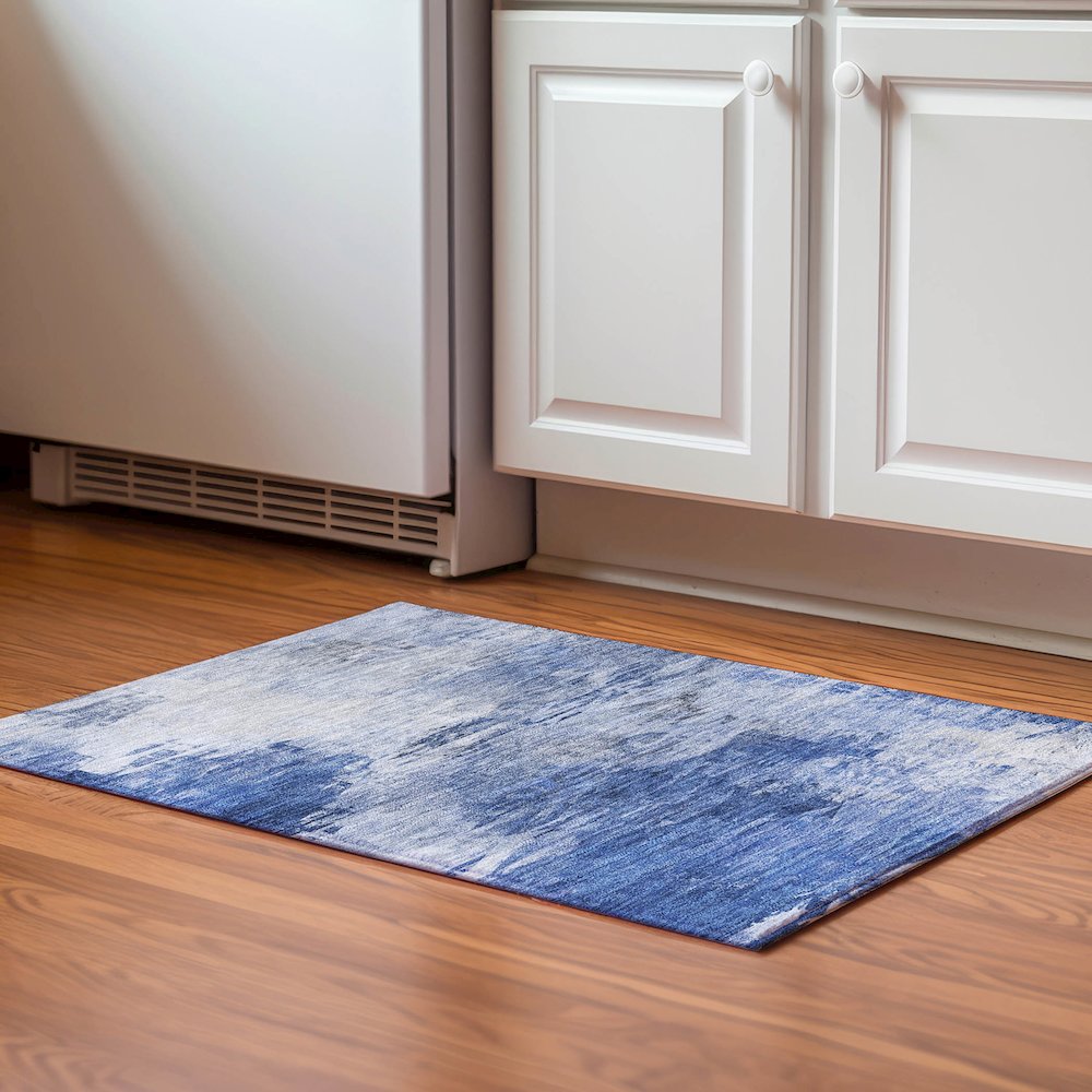Premium Machine Washable Mayfield  Blue 1'8" x 2'6" Rug. Picture 5