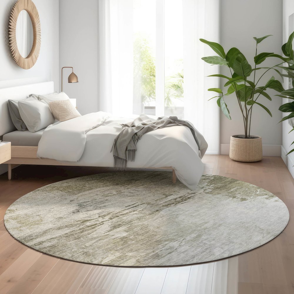 Premium Machine Washable Mayfield  Taupe 8' x 8' Round Rug. Picture 5