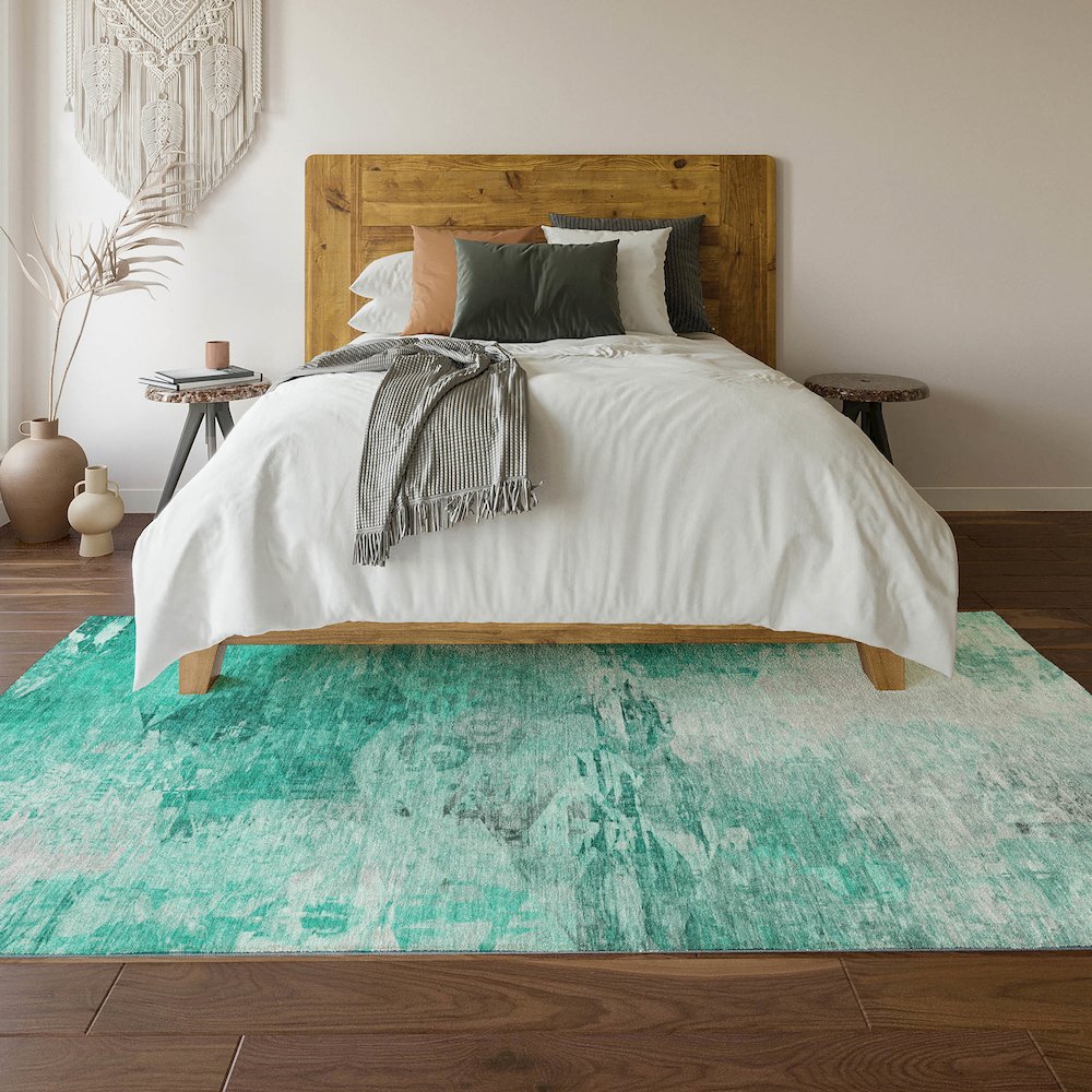 Premium Machine Washable Mayfield  Teal 2'6" x 3'10" Rug. Picture 6