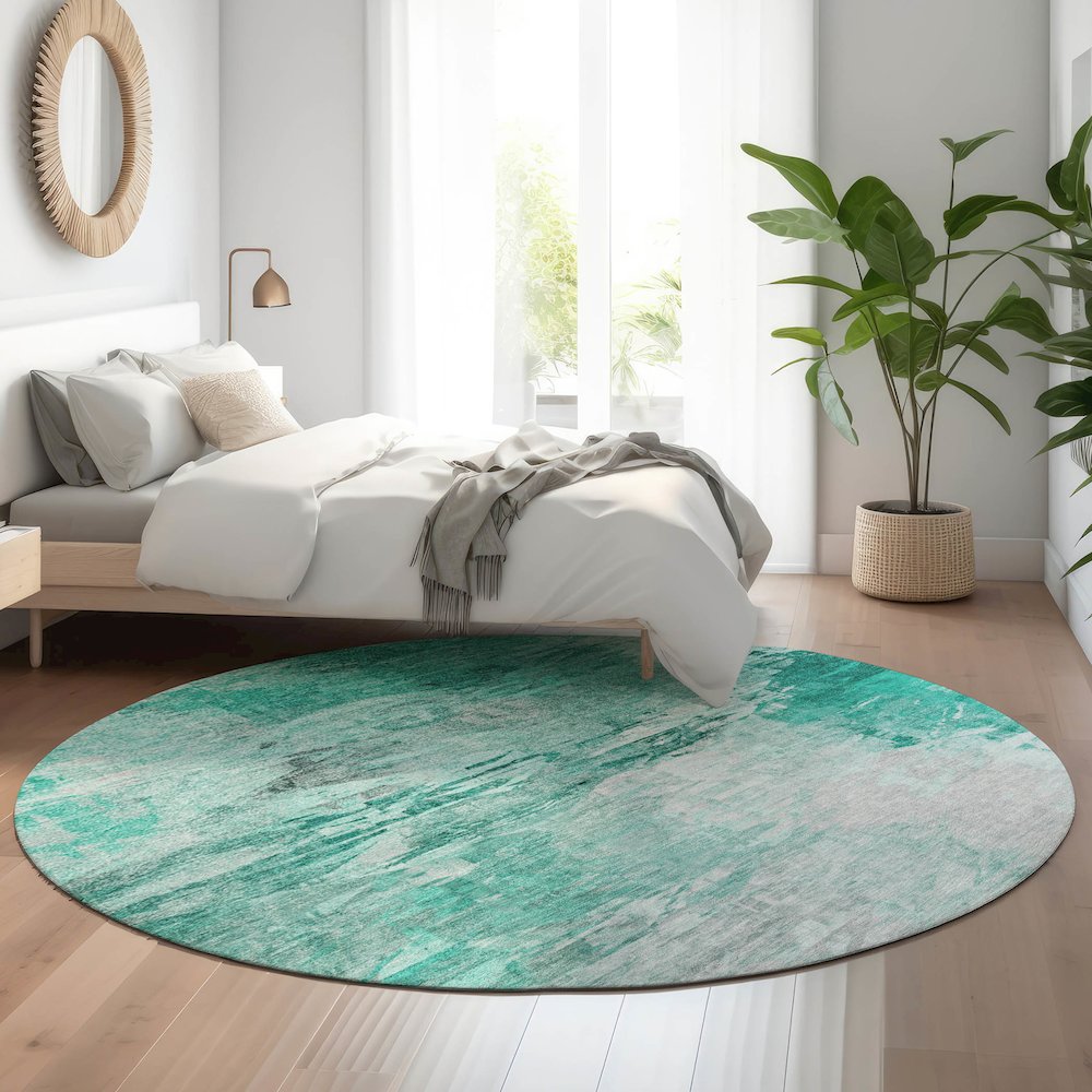 Premium Machine Washable Mayfield  Teal 8' x 8' Round Rug. Picture 5