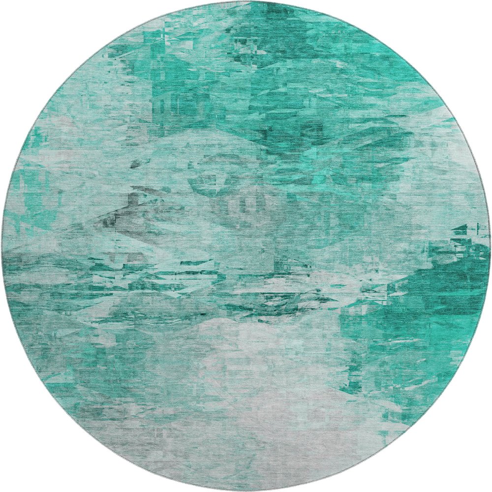 Premium Machine Washable Mayfield  Teal 8' x 8' Round Rug. Picture 1