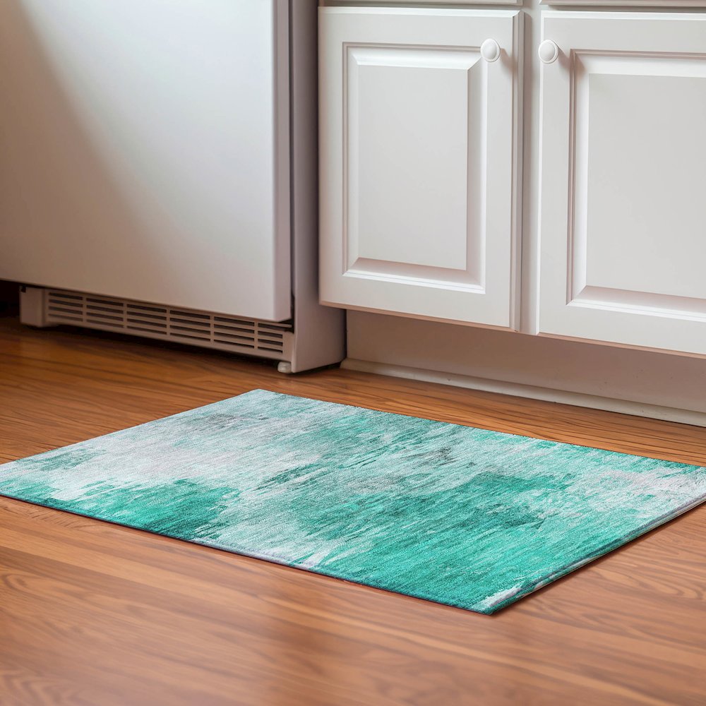 Premium Machine Washable Mayfield  Teal 1'8" x 2'6" Rug. Picture 5