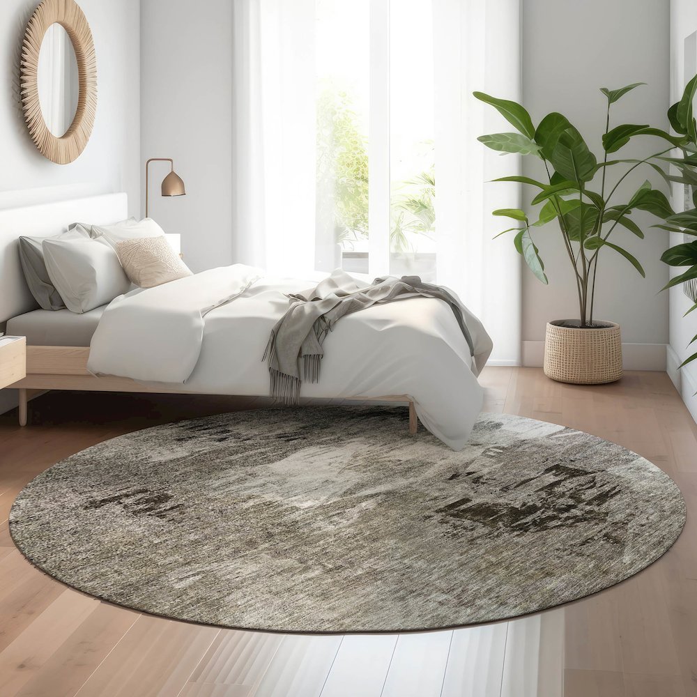 Premium Machine Washable Mayfield  Taupe 8' x 8' Round Rug. Picture 5