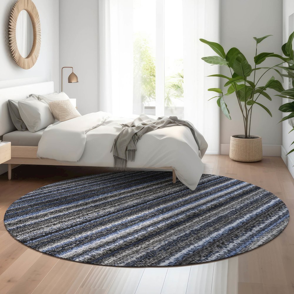 Premium Machine Washable Mayfield  Blue 8' x 8' Round Rug. Picture 5