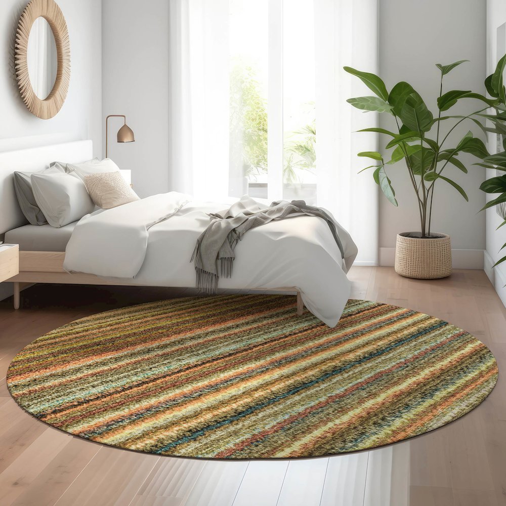 Premium Machine Washable Mayfield  Coral 8' x 8' Round Rug. Picture 5