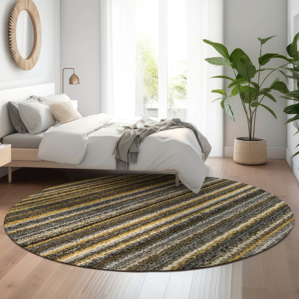 Premium Machine Washable Mayfield  Gold 8' x 8' Round Rug. Picture 5