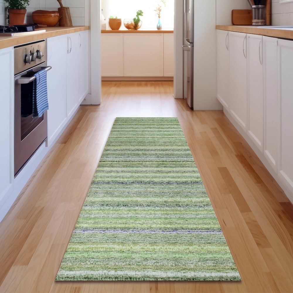 Premium Machine Washable Mayfield  Green 2'3" x 7'6" Runner Rug. Picture 5