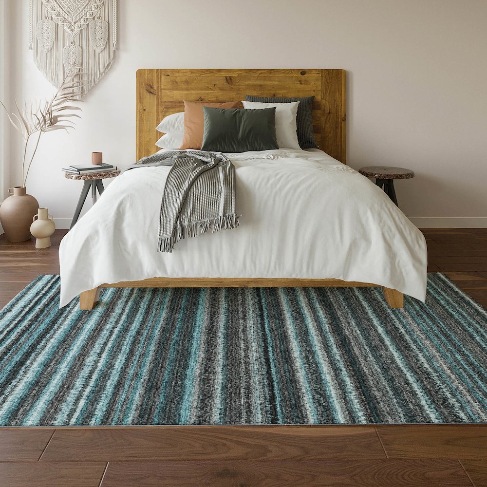 Premium Machine Washable Mayfield  Teal 2'6" x 3'10" Rug. Picture 6