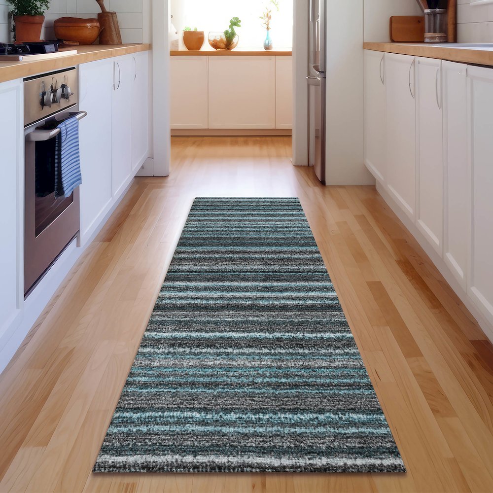 Premium Machine Washable Mayfield  Teal 2'3" x 7'6" Runner Rug. Picture 5