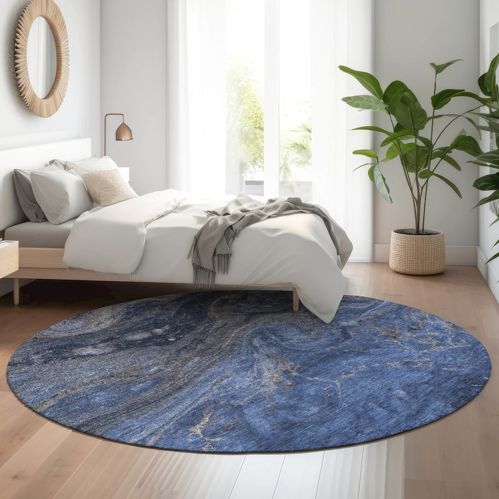 Premium Machine Washable Mayfield  Blue 8' x 8' Round Rug. Picture 5