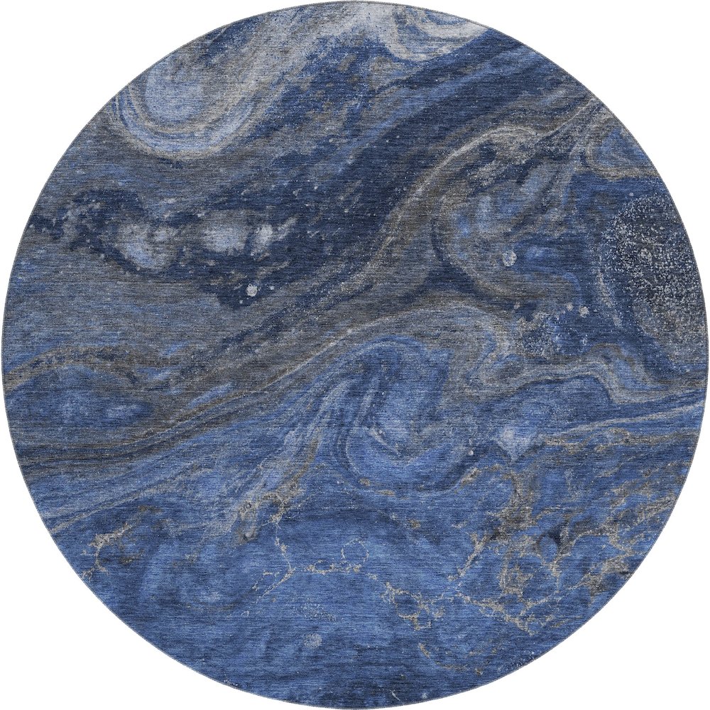 Premium Machine Washable Mayfield  Blue 8' x 8' Round Rug. Picture 1