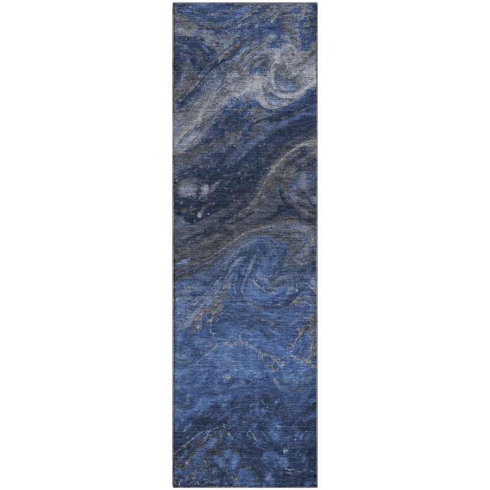 Premium Machine Washable Mayfield  Blue 2'3" x 7'6" Runner Rug. Picture 1