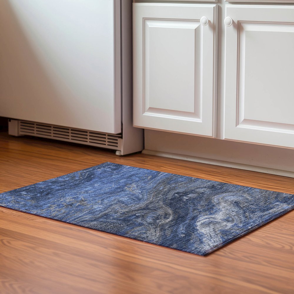 Premium Machine Washable Mayfield  Blue 1'8" x 2'6" Rug. Picture 5