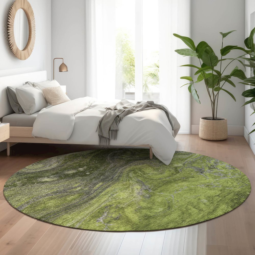 Premium Machine Washable Mayfield  Green 8' x 8' Round Rug. Picture 5