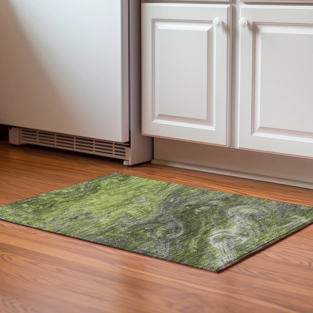 Premium Machine Washable Mayfield  Green 1'8" x 2'6" Rug. Picture 5
