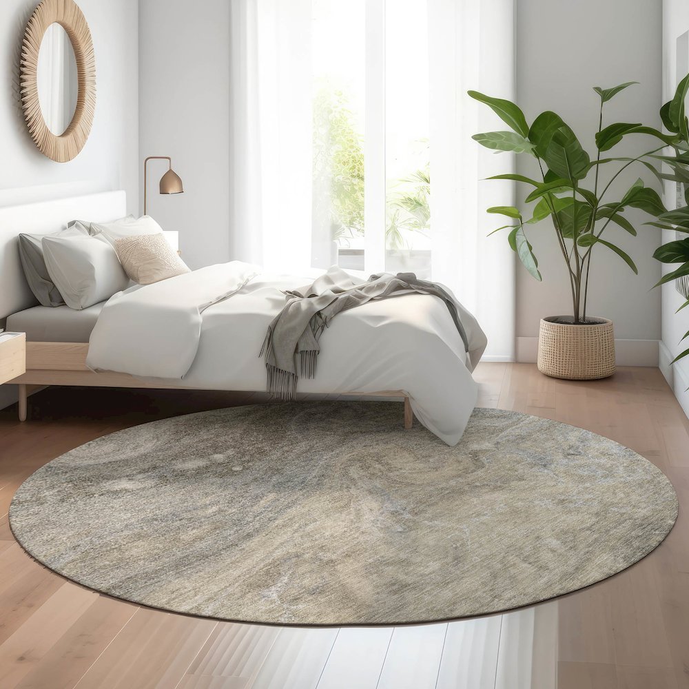 Premium Machine Washable Mayfield  Taupe 8' x 8' Round Rug. Picture 5