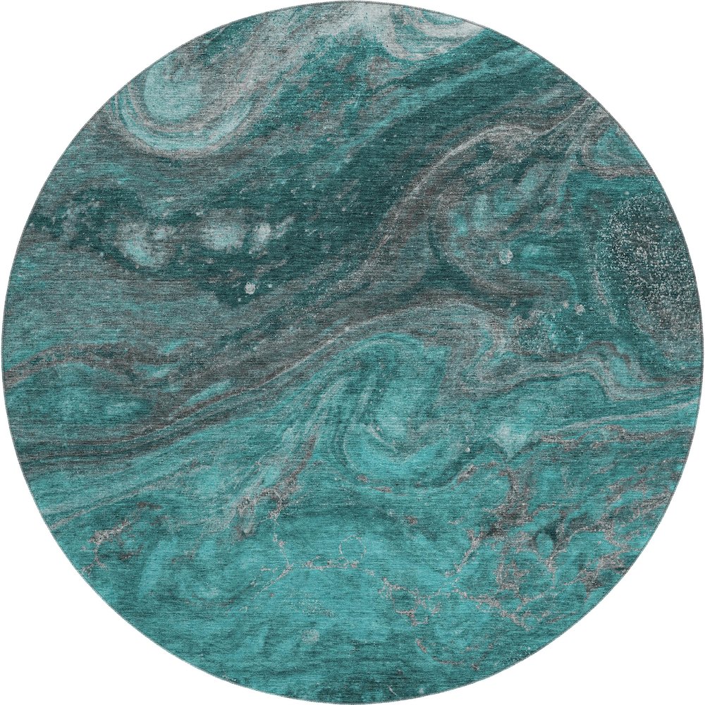 Premium Machine Washable Mayfield  Teal 8' x 8' Round Rug. Picture 1