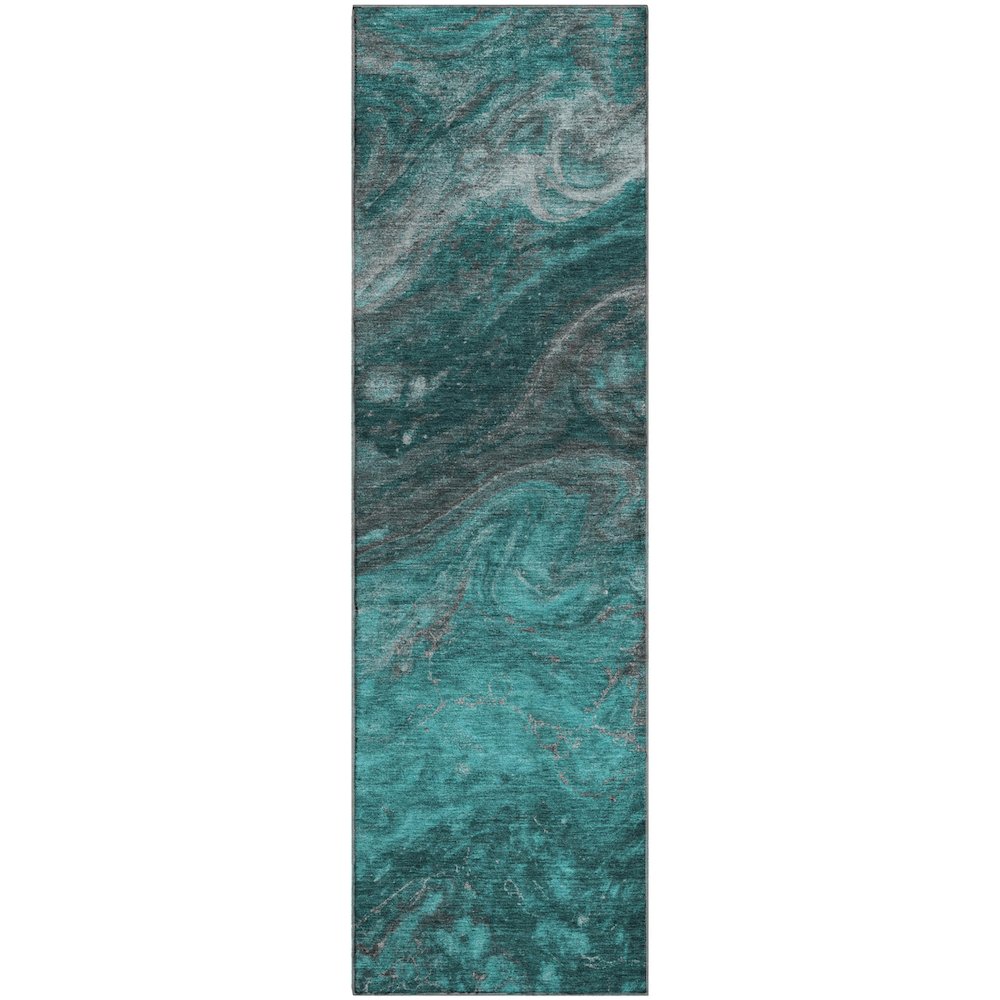 Premium Machine Washable Mayfield  Teal 2'3" x 7'6" Runner Rug. Picture 1