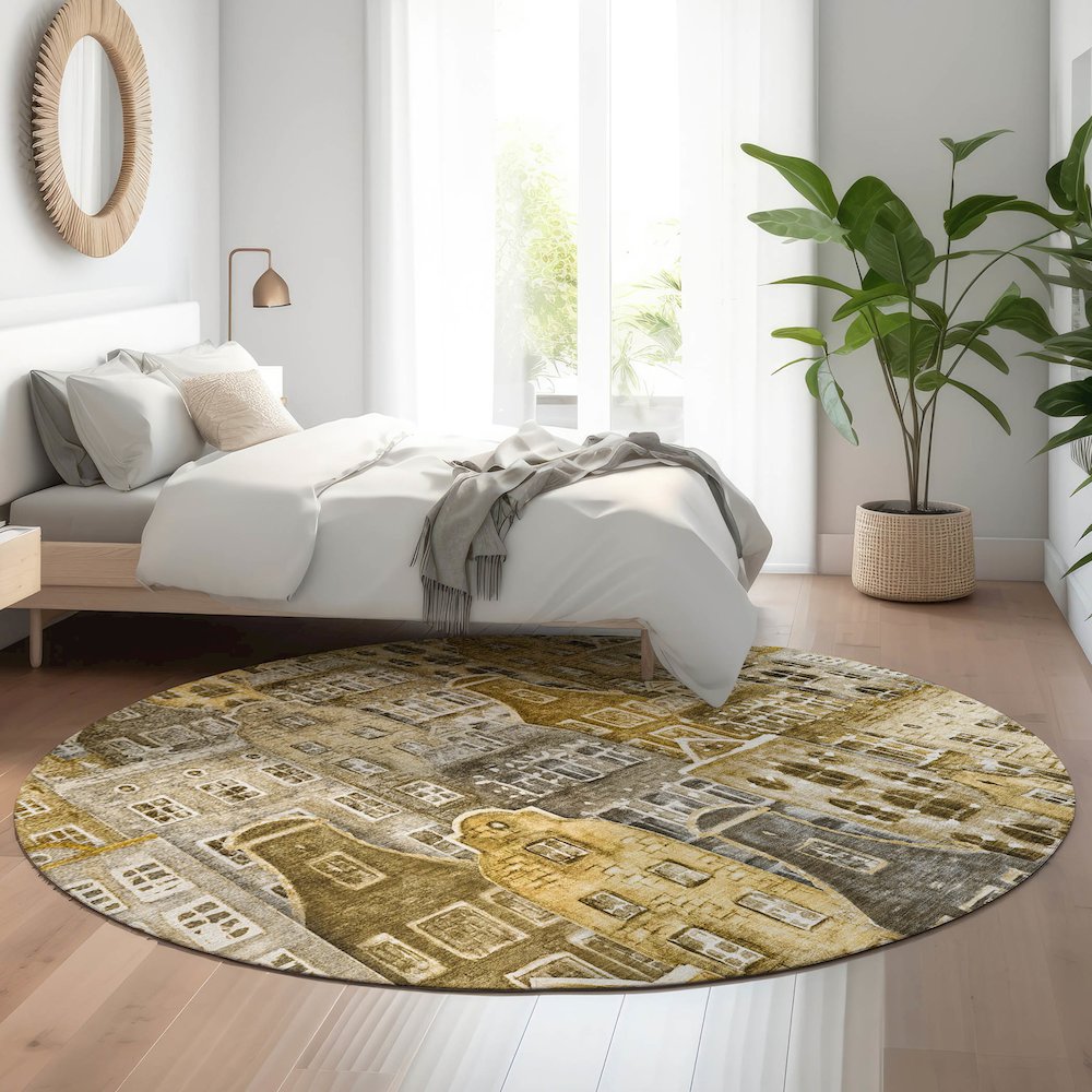 Premium Machine Washable Mayfield  Brown 8' x 8' Round Rug. Picture 5