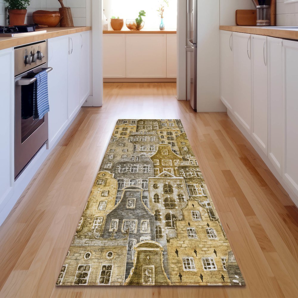 Premium Machine Washable Mayfield  Brown 2'3" x 7'6" Runner Rug. Picture 5