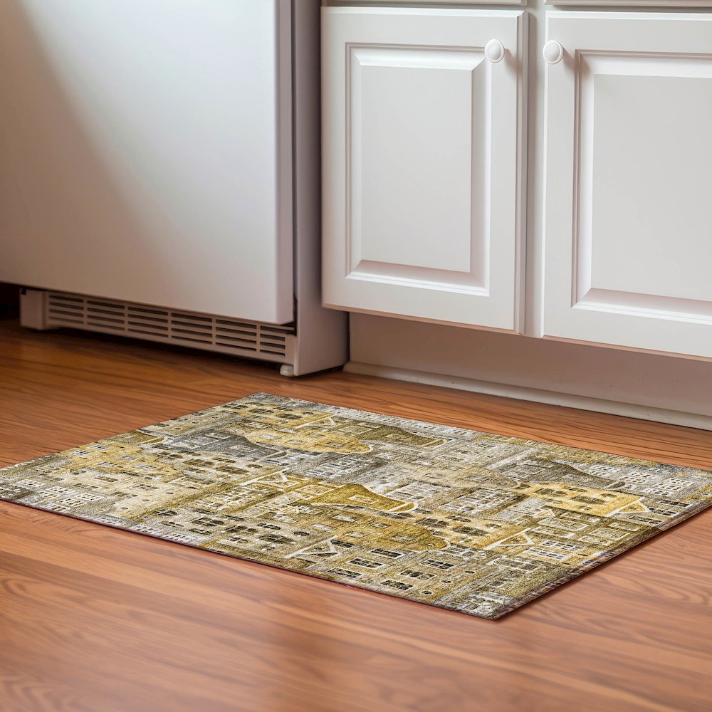 Premium Machine Washable Mayfield  Brown 1'8" x 2'6" Rug. Picture 5