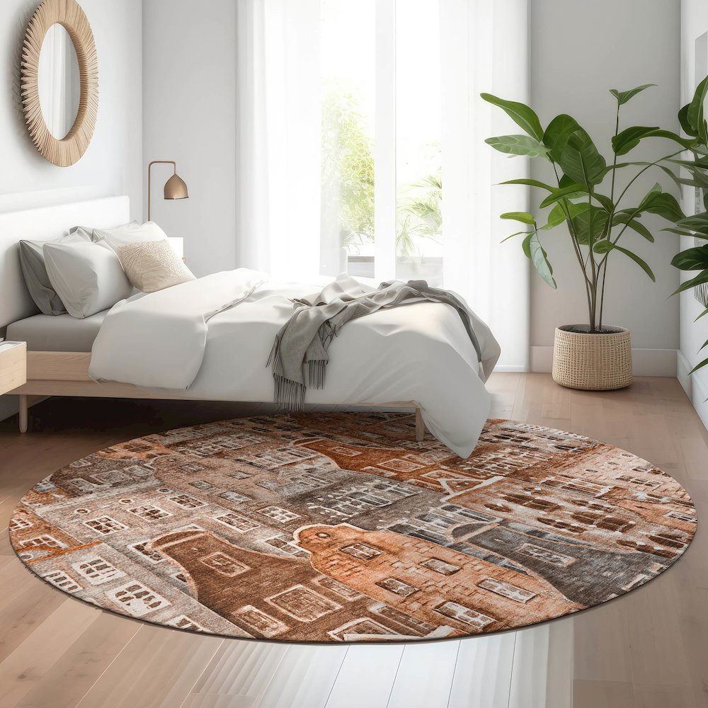Premium Machine Washable Mayfield  Paprika 8' x 8' Round Rug. Picture 5